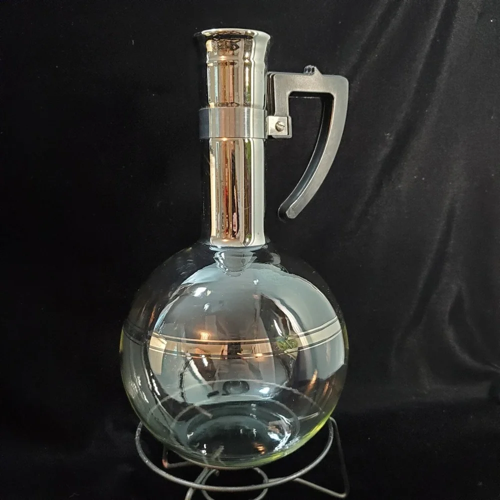 Inland XXX Coffee Carafe Warming Stand Cork Stopper Hand Blown Glass 16 Cup Vtg